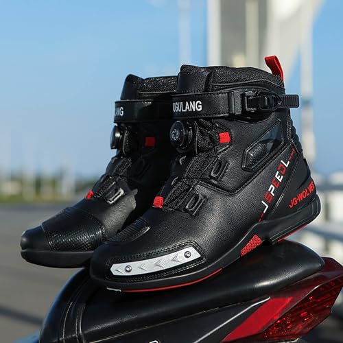 DZBAJRQM Men's Women's Leather Breathable Motorcycle Training Shoes - Comfortable ATOP Closed System Reinforced Street Bicycle Shoes Ankle Support Anti slip Sole (Black, 10,14) by DZBAJRQM - Image 3