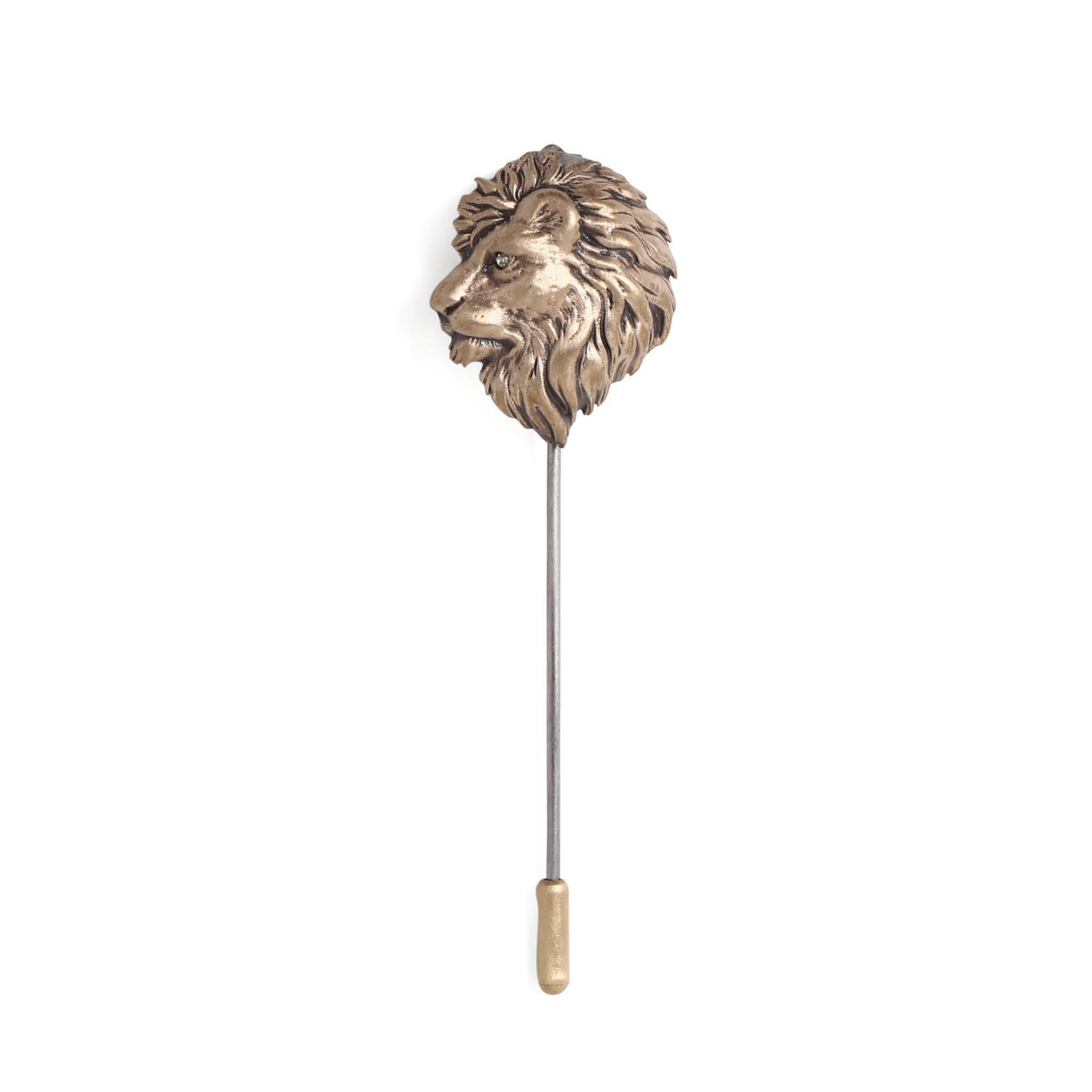 Men Antique Gold Side Lion Brass Lapel Pin | Premium Designer Lapel Pin for Blazer, Suit, Bandhgala, Nehru Jacket & Formal-image-3