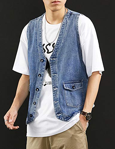 Men's Cool Western Cowboy Button Down Vintage Wash Denim Vest Jacket3