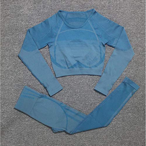 SUNNYFOR Women'S Yoga Wear 2 Piece Set Women Sport Suit Yoga Set Gym Clothing Workout Clothes Long Sleeve Fitness Crop Top Geo High Waist Seamless Leggings