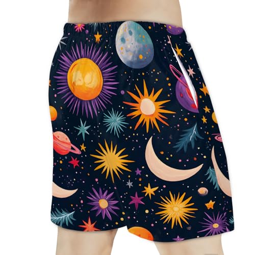 Men's Swim Trunks Size S Planetary with Mesh Lining Soft Breathable Quick Dry Beach Shorts Multi Color3