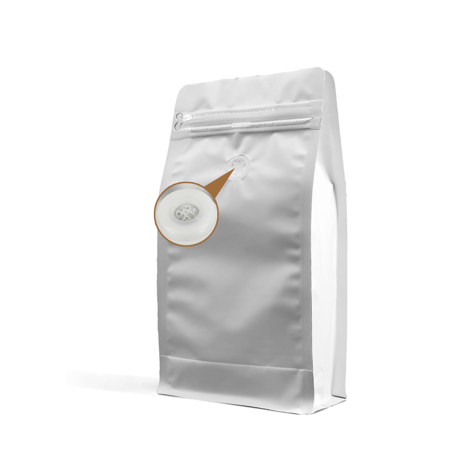 HUAYANG 60 Sacs à Café Alimentaires Standard Blancs avec Valve, Plastique Refermable avec Fermeture éclair