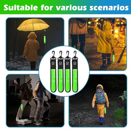 GOMETY LED Blinklicht für Schulranzen, 4 Stück Kinder Reflektoren Blinklicht Schulranzen mit 3 Modi Sicherheitslicht Wasserdicht Reflektor Anhänger für Rucksack Wandern Joggen (Grün)