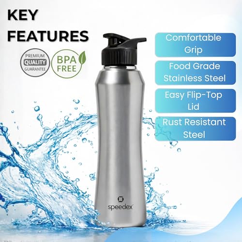 Image of Speedex Stainless Steel Water Bottle 1 Ltr, Leak Proof Sipper Cap, BIS Approved 1000 ml Metal Bottle For Daily, Office, School, Gym, Travel Use for Men, Women, Kids, Adults, Silver, Set of 4