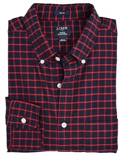 J.Crew Mercantile Men's Slim-Fit Long Sleeve Flex Oxford Shirt (M, Navy Deep Ruby)
