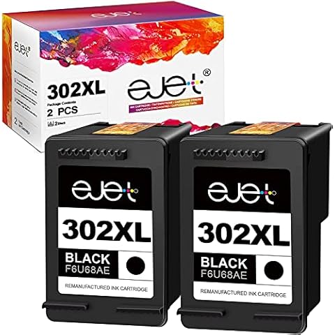 ejet XL High Yield 302XL Ink Cartridges Remanufactured for HP 302 302XL for Deskjet 1110 2130 2134 3630 3632 3634 Envy 4520 4521 4522 4523 4524 Officejet 3830 3834 4650 4651 4652 (Black, 2-Pack) Cover