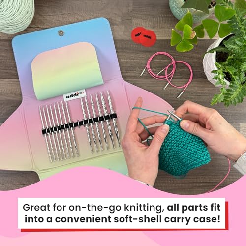 Image of skacel by addi addiClick Interchangeable Knitting Needles Set, Circular Needle Kit with Ewenicorn Rocket Plated Brass Tips and Nylon Cords