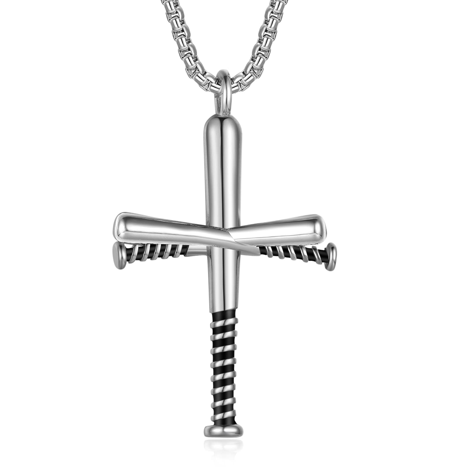 HattiDorisBaseball Corss Necklace for Boys Personalized Baseball Bat Charm Pendant Stainless Steel Chain 22inch Baseball Jewelry Gift for Men