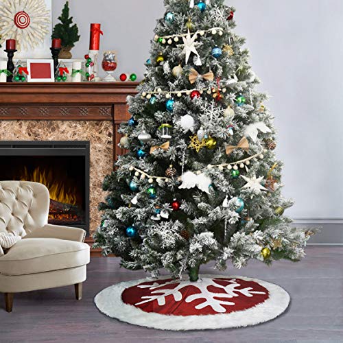 Ivenf Christmas Tree Skirt, 48 Inches Luxury Red Burlap Snowflake With White Thick Plush Faux Fur Trim Skirt, Rustic Xmas Tree Holiday Decorations… #TOP4