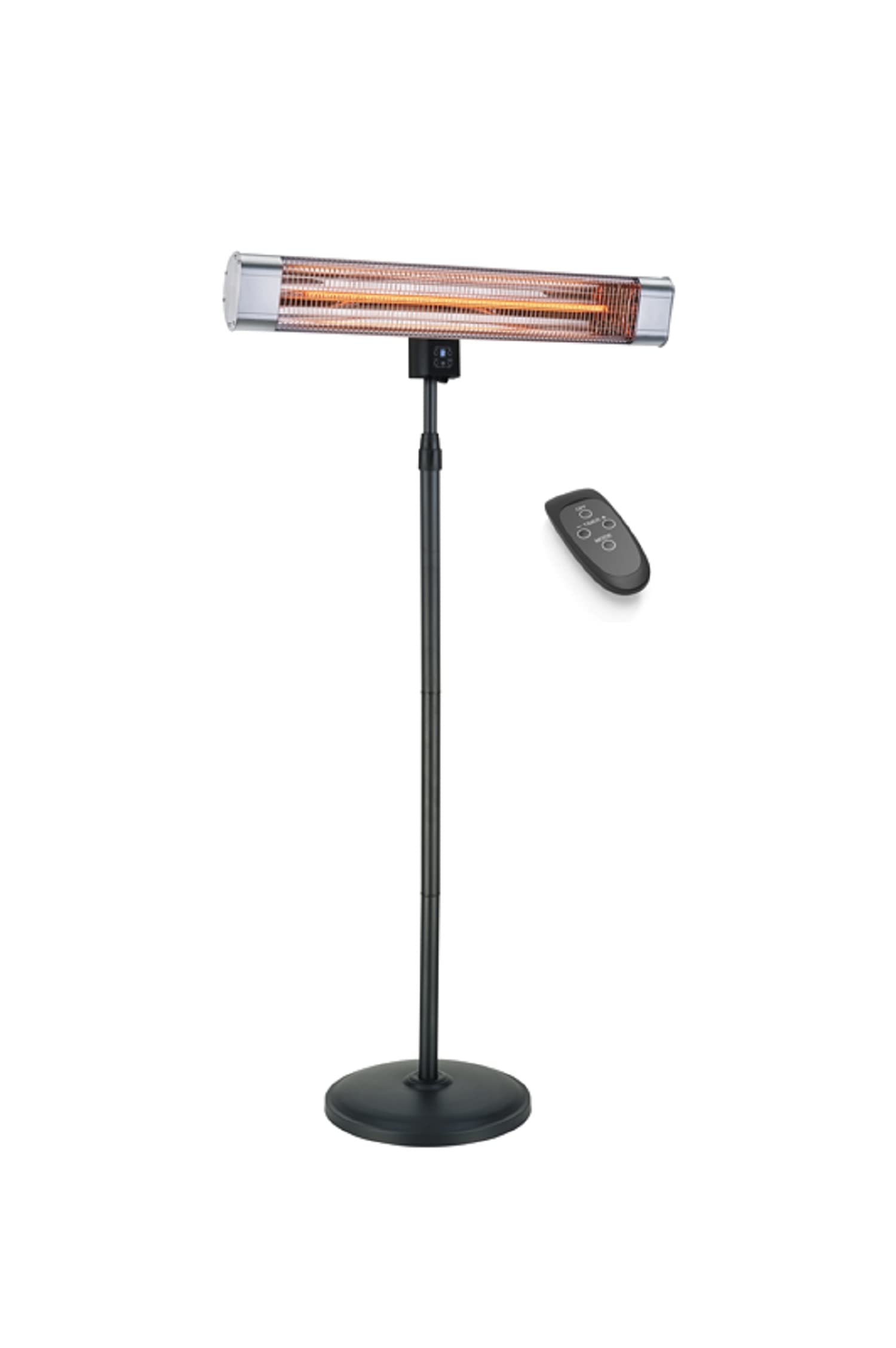 Devola Platinum Patio Heater, 3 Power Settings, with Remote Control Carbon Fibre Elements, IP65 Rated, Timer, Includes Tip-over Cut Out Protection (2400W With Stand, Silver) - DVPH24PSMSL
