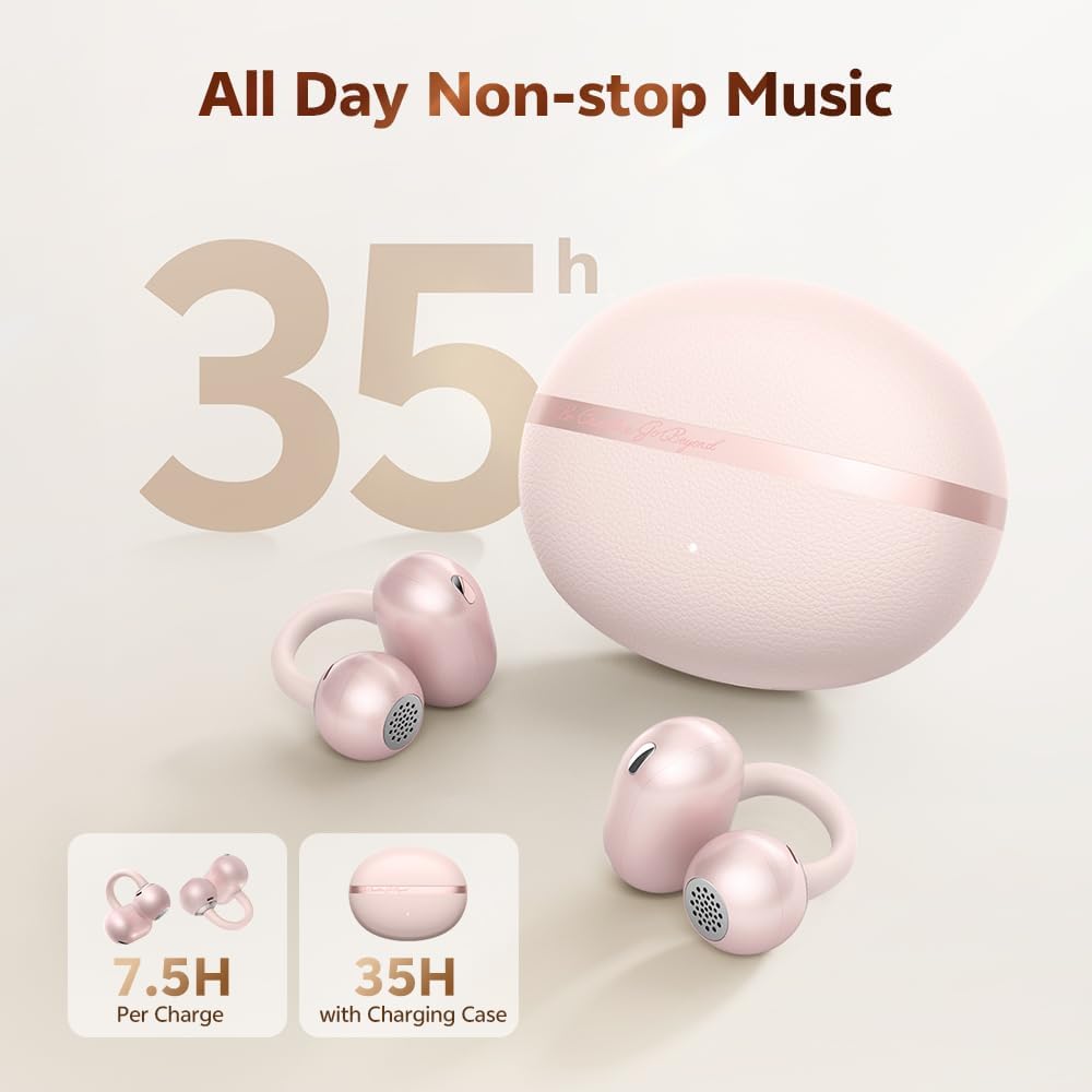 QCY Crossky C50 Clip On Earbuds Open Ear Wireless Bluetooth 6.0 Headphones with 4 Mic, 35H Playtime Ear Cuff Earbuds Comfortable for Running/Fintness, IPX5 Waterproof, Ultra Lightweight