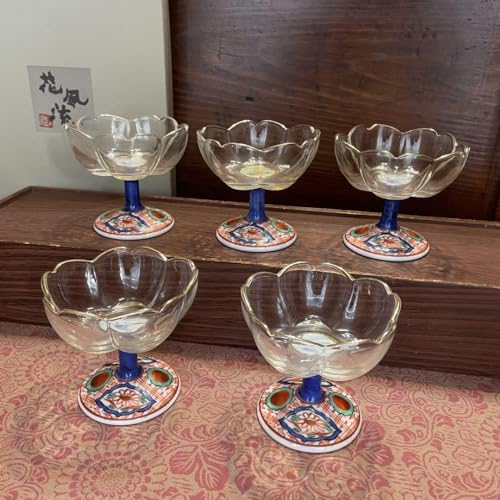 Amazon.co.jp: 龍峯 赤絵ガラスデザート揃 つみき 三洋陶器 花