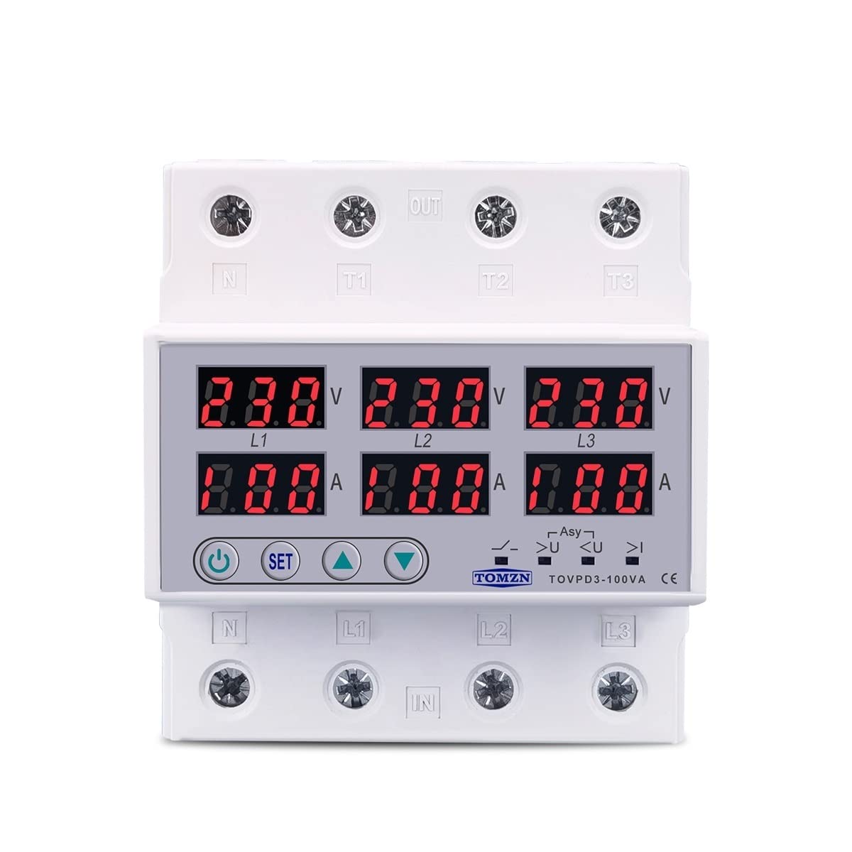 Interruttore Magnetotermico Differenziale 100A Ammetro a 3 fasi DIN VoltMeter Ammeter regolabile sopra e sotto la protezione del limite di corrente Protezione dei relè monitor