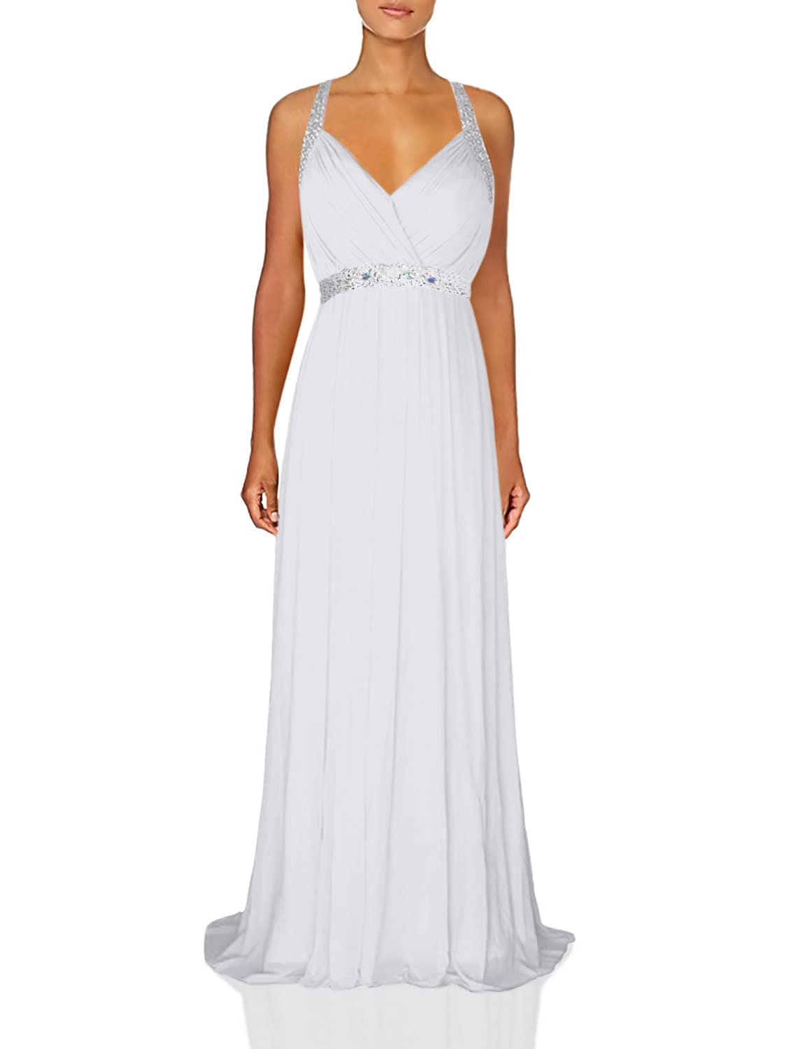 Women's Ruched Waist Rhinestone Long Dress - V-Neck, Floor Length, For Wedding & Formal Events - View #13