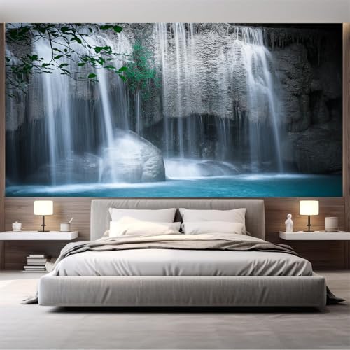 Papier peint cascade trompe l'oeil autocollant mural salon 360 x 250 - 3
