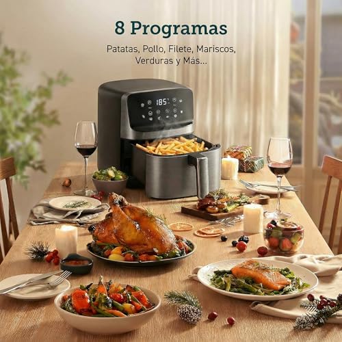 azorex Freidora de Aire sin Aceite de 6 L, Air Fryer Caliente, 8 Programas, Pantalla Digital, Temperatura Ajustable 80-200°C, Temporizador 60 min, Fácil de Limpiar (6 L) - imagen 2