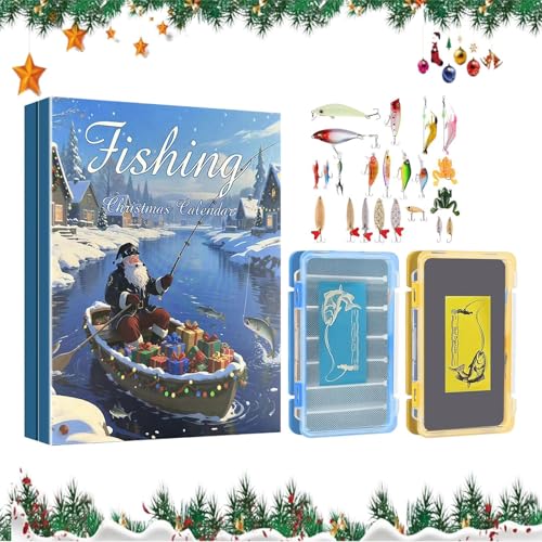 Calendario de Adviento para la pesca, cuenta regresiva de 24 días hasta Navidad con juego de señuelos de pesca, set de cebo, regalo para hombres, novio, padre, marido, adolescente