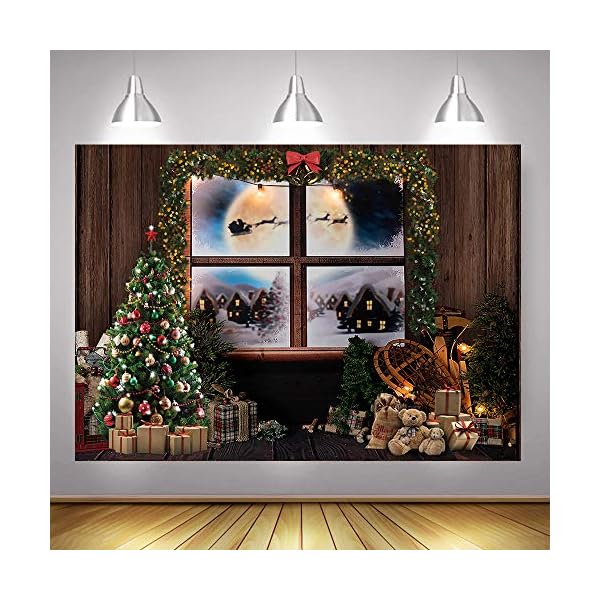 Mocsicka Weihnachts-Fenster-Hintergrund für Fotografie, Vintage-Stil, Holz, Weihnachtsbaum-Hintergrund, Weihnachtsmann… – Bild 5