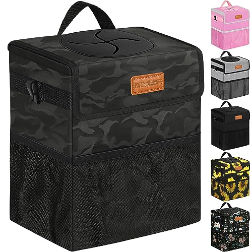 Image of ELONGRIVER Car Trash Can Bin for Back Seat Leak Proof, Cute Car Trash Bag Hanging, Vehicle Trash Can for SUV Truck Van, Automotive Garbage Cans Front Seat Camo Black