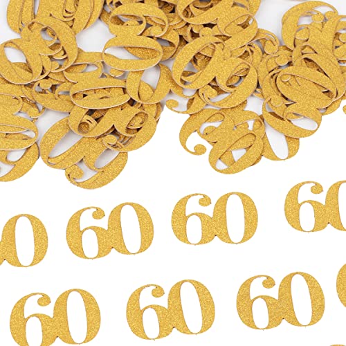 Hrovsur Gold 60 Birthday Confetti for Tables - Happy Number Confetti for Party and Wedding Anniversary (Gold)