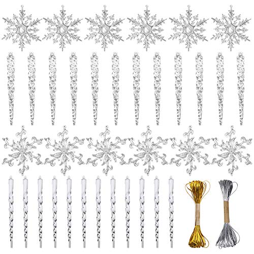 Christmas Snowflake Decorations, 4Inch Icicles Ornaments Set Clear Snowflake Acrylic Christmas Ornaments For Santa Outdoor Party Tree Decoration Craft 36Pcs #TOP9