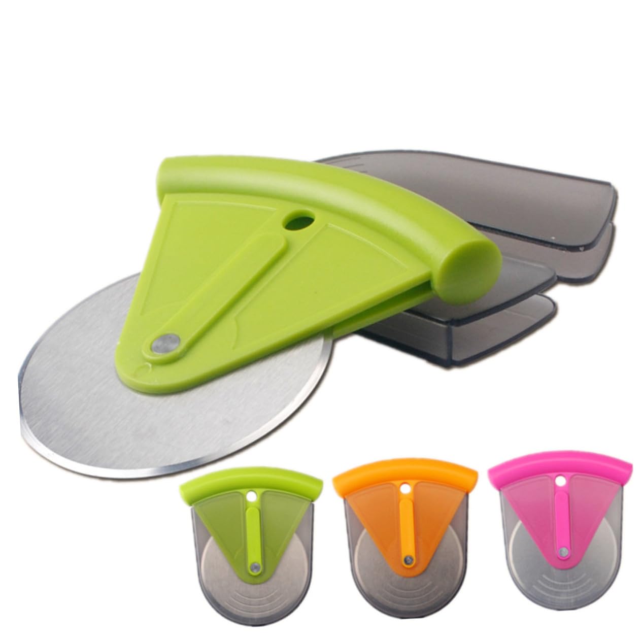 MUCKLILY Small Stainless Steel Pizza Wheel Cutter with Abs Handle Green Pizza Slicer for Effortless Cutting and Easy Cleaning Left Handed Right Handed Use Comfortable Grip