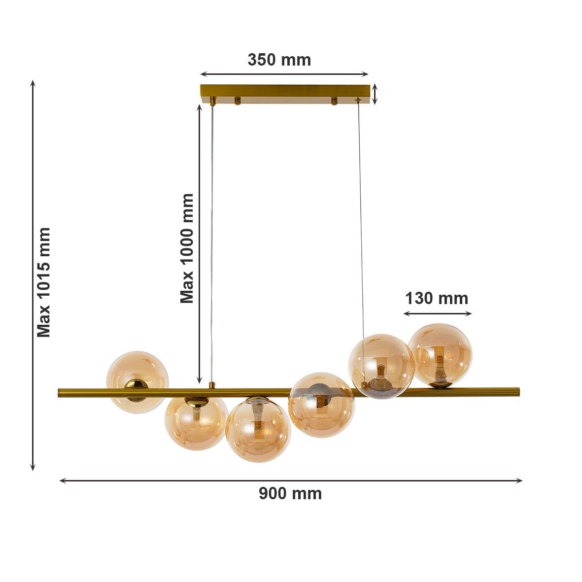 Silamp Lampadario a sospensione 6 sfere in vetro ambrato V721-AMBER