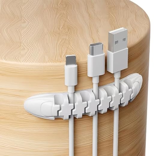 Cord Organizer, Cable Clips Cord Holder, Cable Management USB, Cable Organizers for Car Home and Office 1 PC White 7-Hole