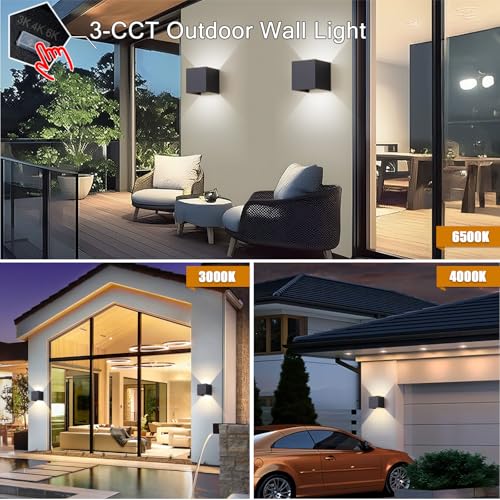 Nigaut 15W Modern Outdoor Wall Light with 3 Modes(3000K&4000K&6500K), IP65 Waterproof Aluminum Outdoor Wall Sconce for Porch with Adjustable Beam Angle LED Exterior/Interior Lighting Fixtures, 4-Pack