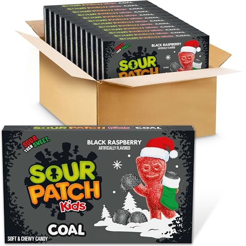 SOUR PATCH KIDS Coal Black Raspberry Soft & Chewy Gummy Holiday Candy, Bulk Candy, 12 - 3.1 oz Boxes