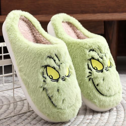Hauioe Christmas Slippers Cartoon Plush Slippers Winter Soft Green Merry Christmas Gifts4