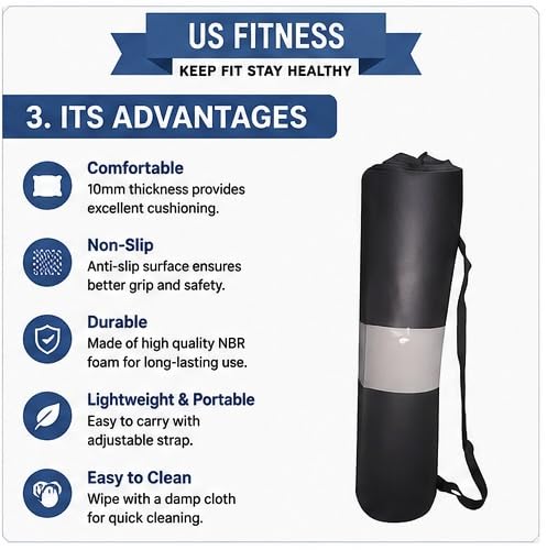 Image of US FITNESS Yoga Mat Bag Cover for Men & Women | Anti Slip Exercise Mat for Yoga Workout Pilates Stretching & Fitness Training | Non Toxic Cushioned Workout Mat for Home Gym & Meditation