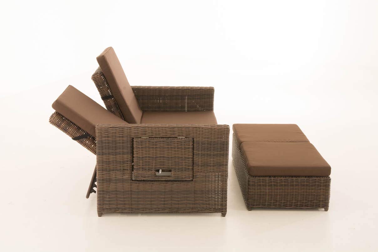 CLP Polyrattan 2er-Loungesofa Ancona 5mm I Rundrattan Garten-Sofa Mit Ausziehbarem Fußteil Und Verstellbarer Rückenlehne I, Farbe:braun-meliert, Polsterfarbe:Terrabraun