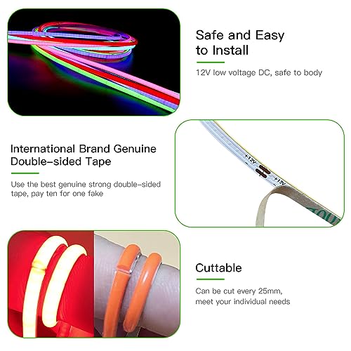 Tayire DC12V COB LED Strip Pink, 5 m 480LED/m Neon LED Strip Light - Image 4