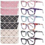SIGVAN 6 Pack Oprah Style Reading Glasses Blue Light Blocking Square Computer Spring Hinge Readers for Women Men (6 Mix, 1.5, multiplier_x)