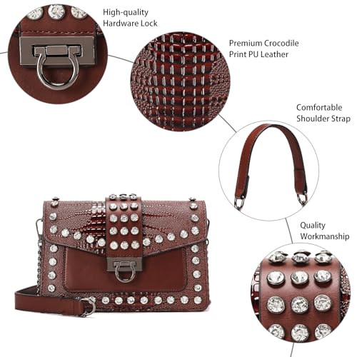 Image of Purse for Women Trendy Leather Shoulder Bag Ladies Crossbody Bags Vintage Crocodile Print Satchel Handbag for Women