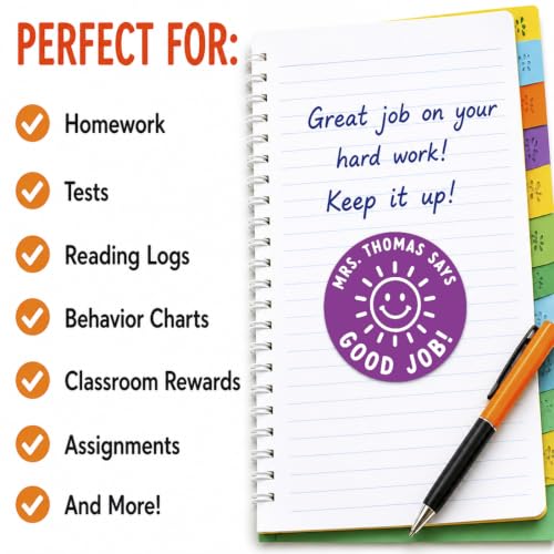 Andaz Press Personalized Teacher Reward Stickers for Students, 40 Pack 2 Inch Round Custom Name Labels, Motivational Classroom Incentive Stickers for Boys Girls Class, Good Job Custom Color - Image 7