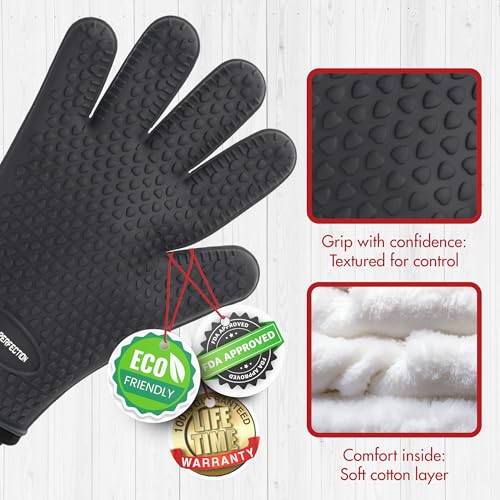 Image of KITCHEN PERFECTION Silicone Oven & Griddle Gloves -Extreme Heat Resistant BBQ & Grilling Gloves -Handle Hot Food Right on Your Griddle |Waterproof Oven Mitts Grill Gloves |Superior Set+3 Bonuses