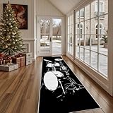 Dppyuxa Musik Thema Trommel Küchenteppich Modern Instrument Waschbar rutschfest, Läufer Teppich für Küche und Flur Langer Flurteppich Rockmusik Silhouette auch als Bettvorleger 60x210 cm