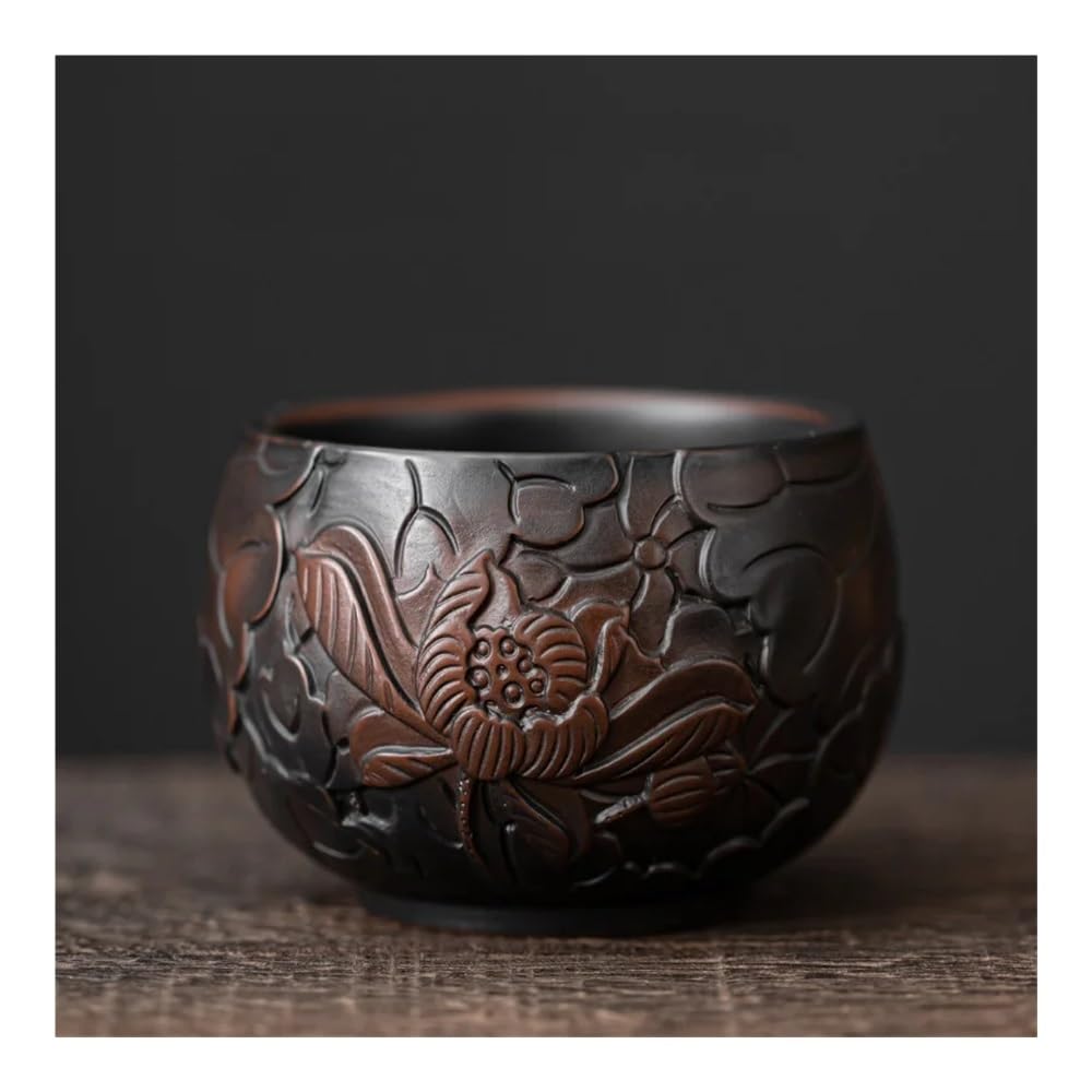 Taza de té de cerámica morada tallada a mano para el hogar, Daily Master, juego de té de Kung Fu de cerámica china (200 ml)