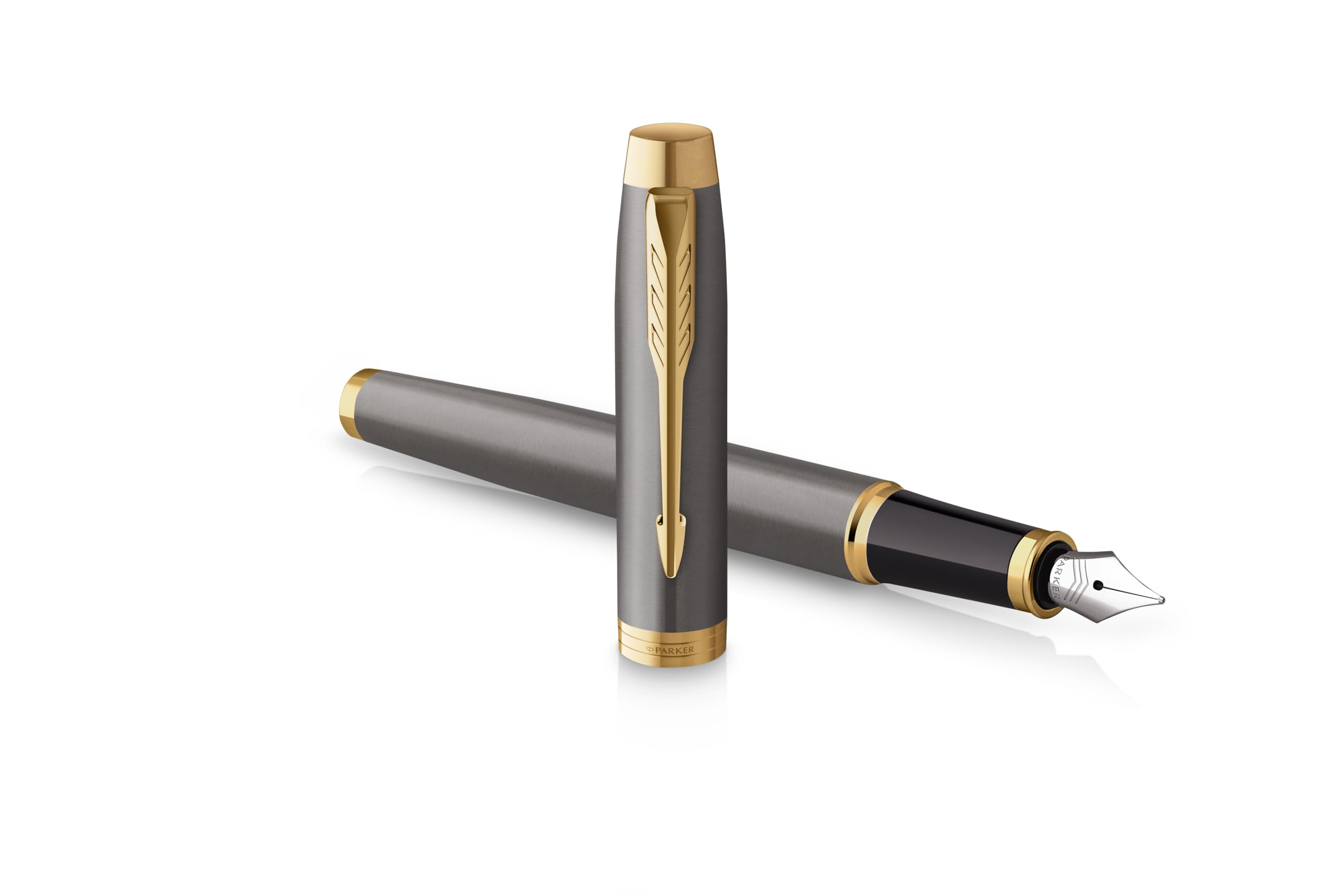 PARKER IM Core Pluma estilográfica y bolígrafo con grabado | Bolígrafo premium | Caja de regalo | mina negra | Regalo personalizado | Nombres | Grabado | Aniversario | Cumpleaños (Grey G.T.)