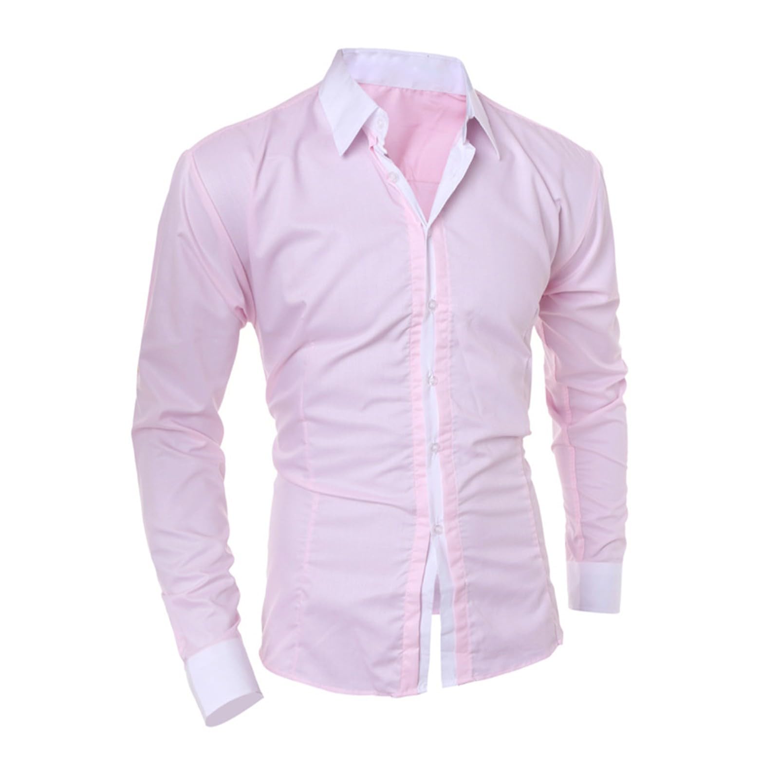 Mens Slim Fit Cotton Business Shirts Casual Fashion Button Down Dress Shirt Contrast Color Long Sleeve Lapel Tops