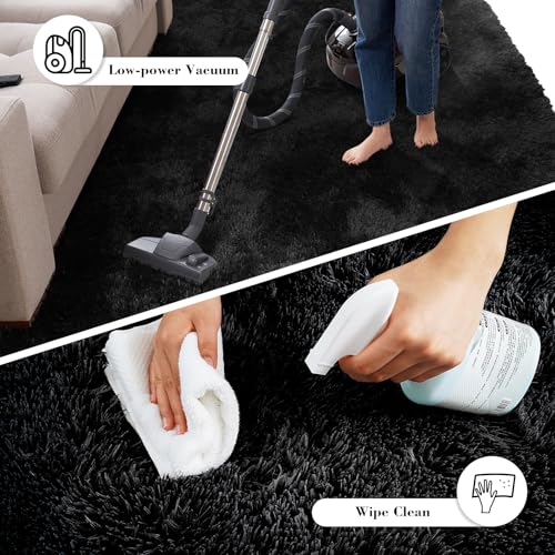Soft Runner Rugs for Bedroom, Black 2x6 Area Rugs Fluffy Rug Shaggy Area Rug Carpet, Bedside Rug for Living Room Bedroom Kids Room Home Decor
