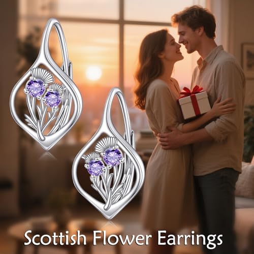 Scottish Thistle Earrings Sterling Silver Hoop Leverback Scotland Thistle earrings Jewelry Gifts for Women4