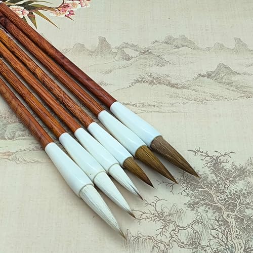 XCSJ 6 Pcs Pennelli Per Calligrafia Cinese Eccellente Kanji Giapponese Sumi da Disegno, 3 Dimensioni, 2 Materiale, Per Calligrafia, Pittura,Studenti,Principianti (Marrone, 6 Pcs)
