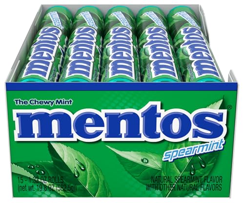 Image of Mentos Candy Chewy Mint Rolls, Spearmint, Non Melting, Party, Concessions, Non Melting, 14 Pieces (Bulk Pack of 15)