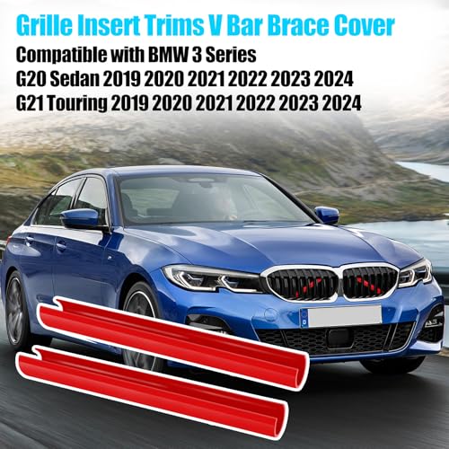 Image of Jaronx Compatible with BMW V Brace Cover for 3 Series G20 Sedan /G21 Touring 2019-2024 330i 330e M340i,Grille Insert Trims V Bar Brace Wrap Covers Compatible with BMW Front Grill Insert Stripes(Red)