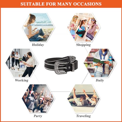 Punk Studded Belt for Women Men, Western PU Leather Belts with Embossed Adjustable Buckle Waist Strap4