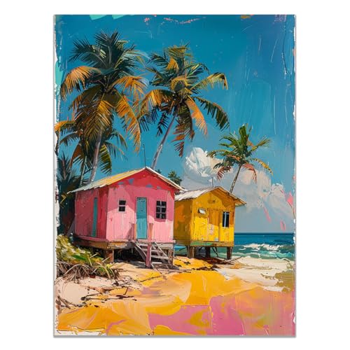 Grand tableau de décoration murale salon avec peinture de paysage côtier abstrait