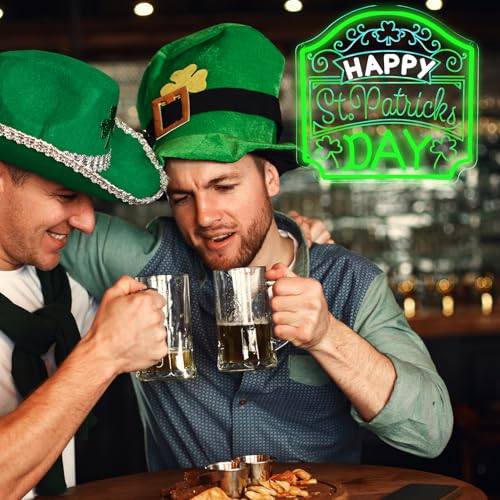 Image of Happy St. Patrick's Day Art Neon Signs Shamrock LED Neon Lights Dimmable Wall Decor for Kids, Room, Office, St Patrick's Day Party Gift Art for Boys Girls-12.2 x 12.2 IN-USB Powered-Acrylic